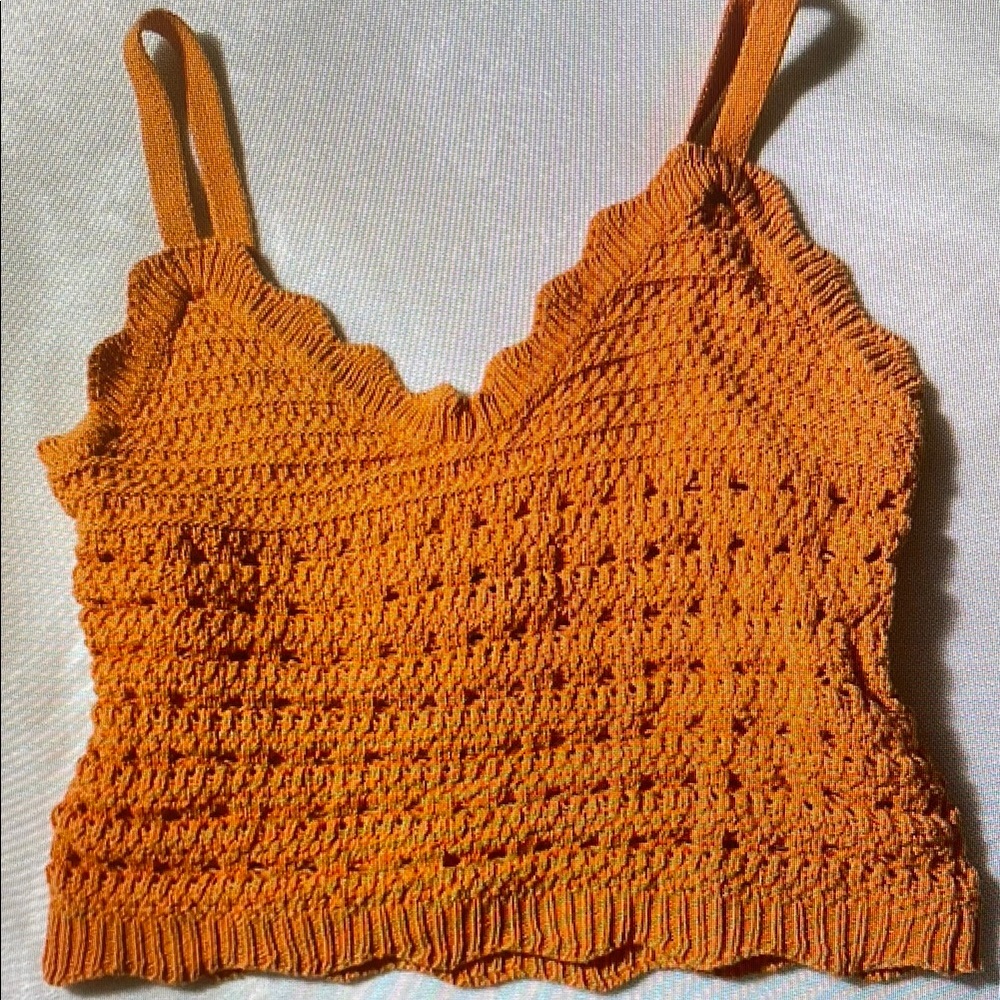 Orange Crochet Knit Top